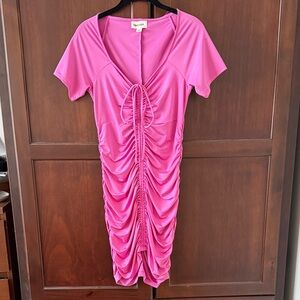 Open Edit Pink Ruched Front Tie Mini Dress